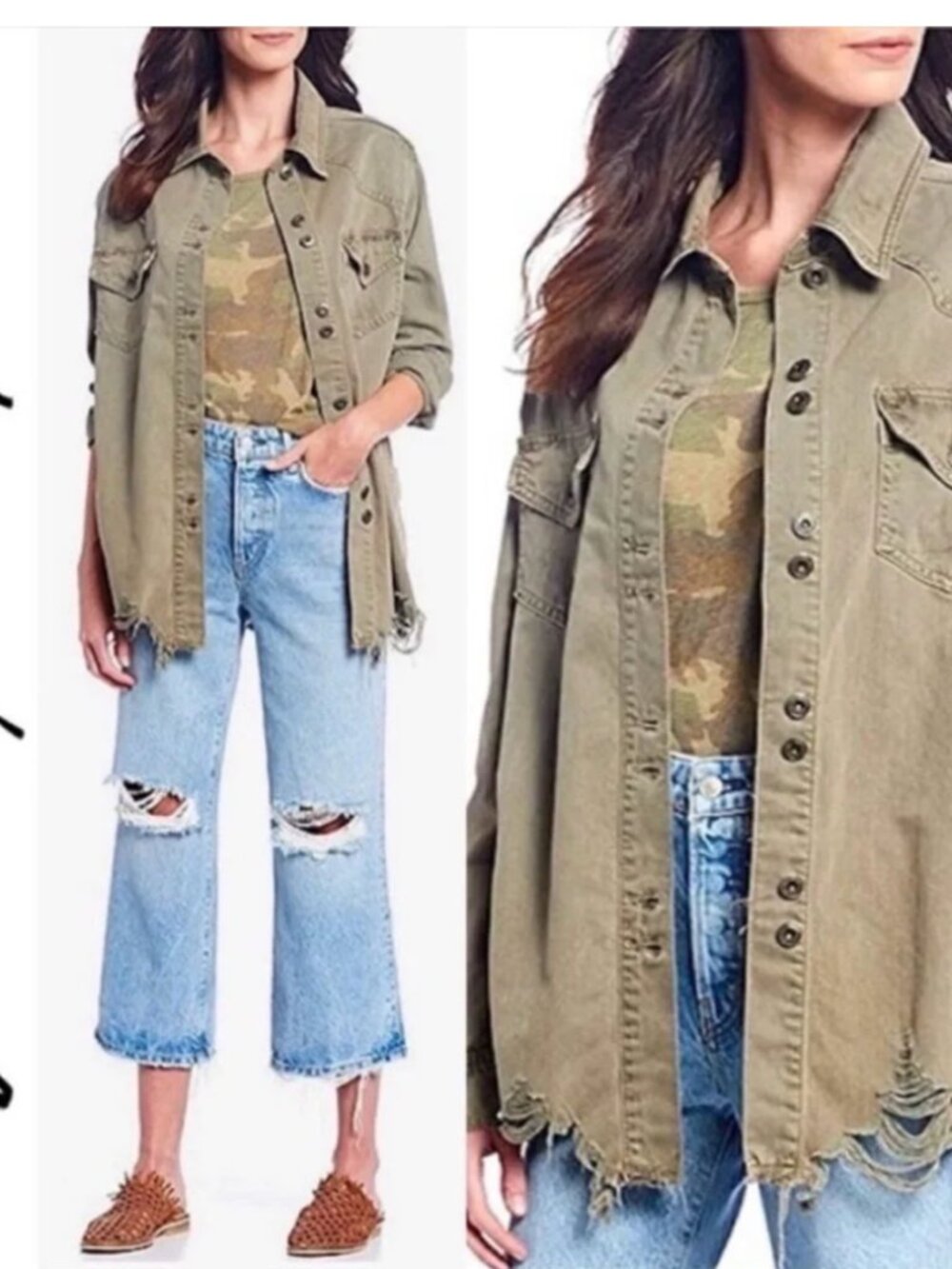 FREE PEOPLE MOONCHILD ARMY GREEN UTILITY SHACKET